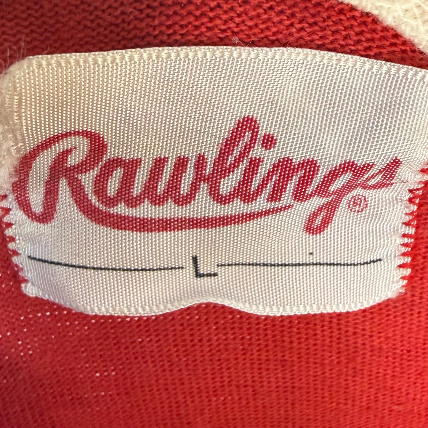 1960s Red Durene Jersey T-Shirt, Jewish Center, Rawlings Size Medium, Distressed
