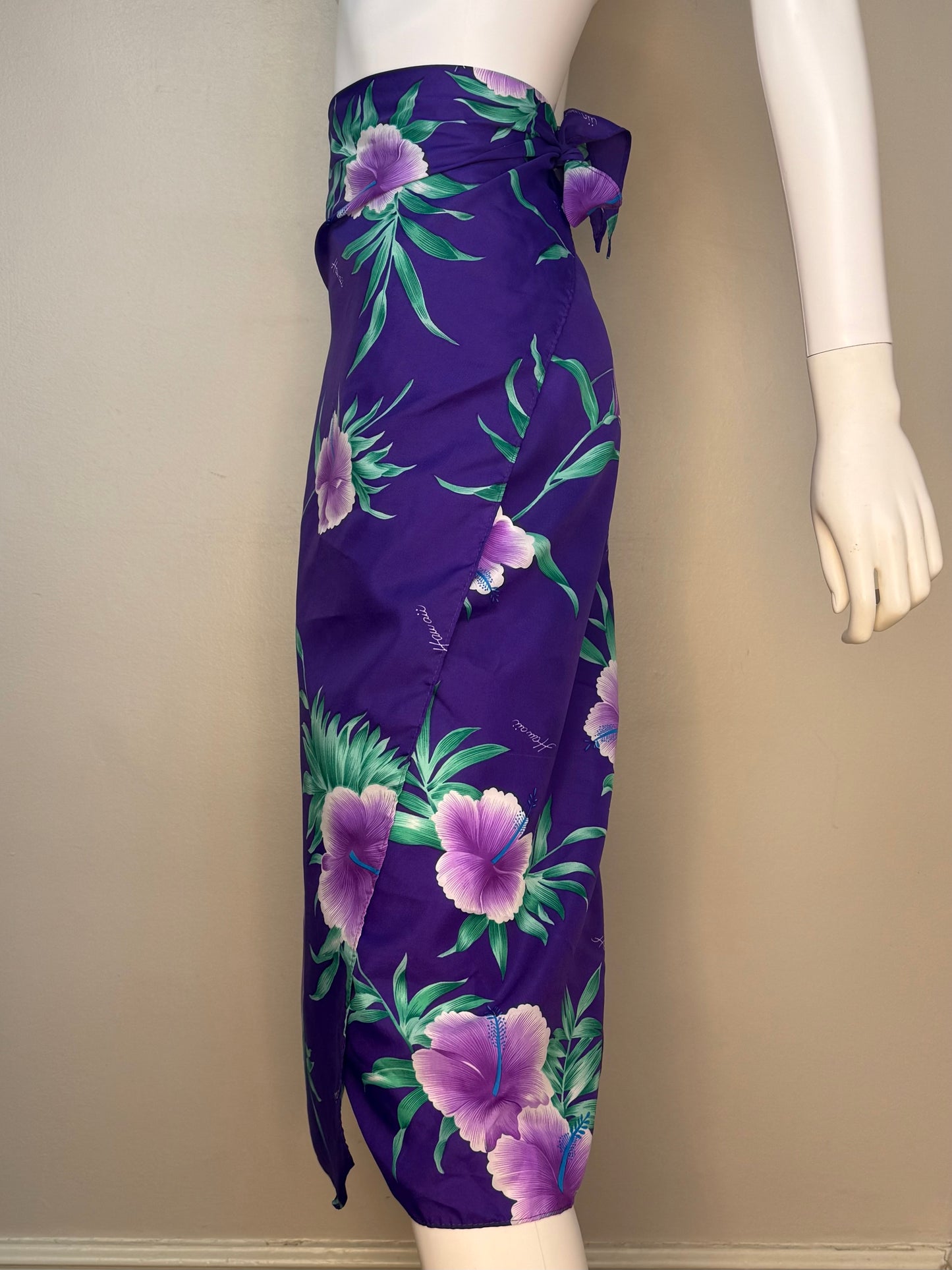1980s Hawaiian Halter Wrap Dress, Sarong Skirt, Helena’s Hawaii, Tropical Purple Floral