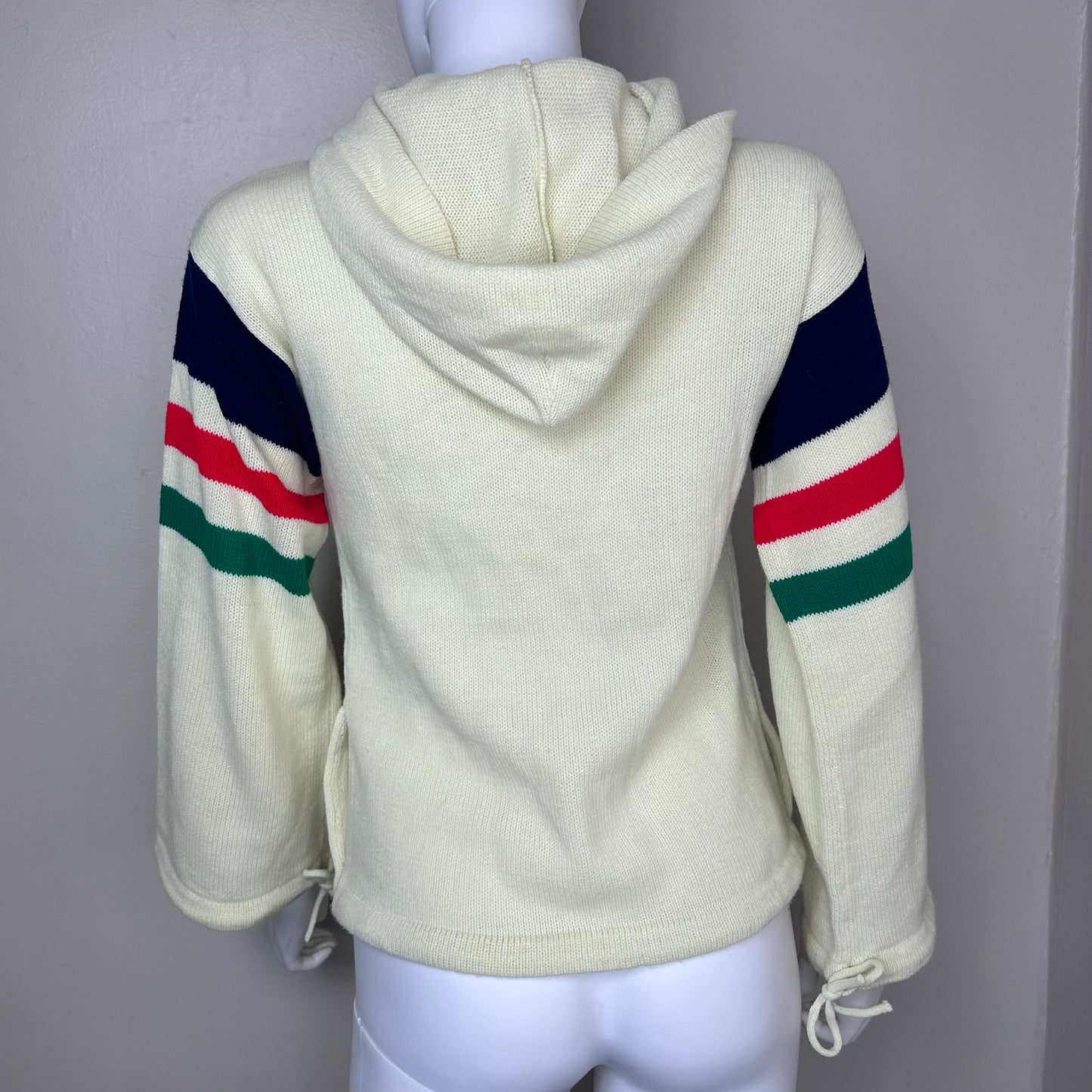 1970s Hooded Sweater with Striped Sleeves, Size XS