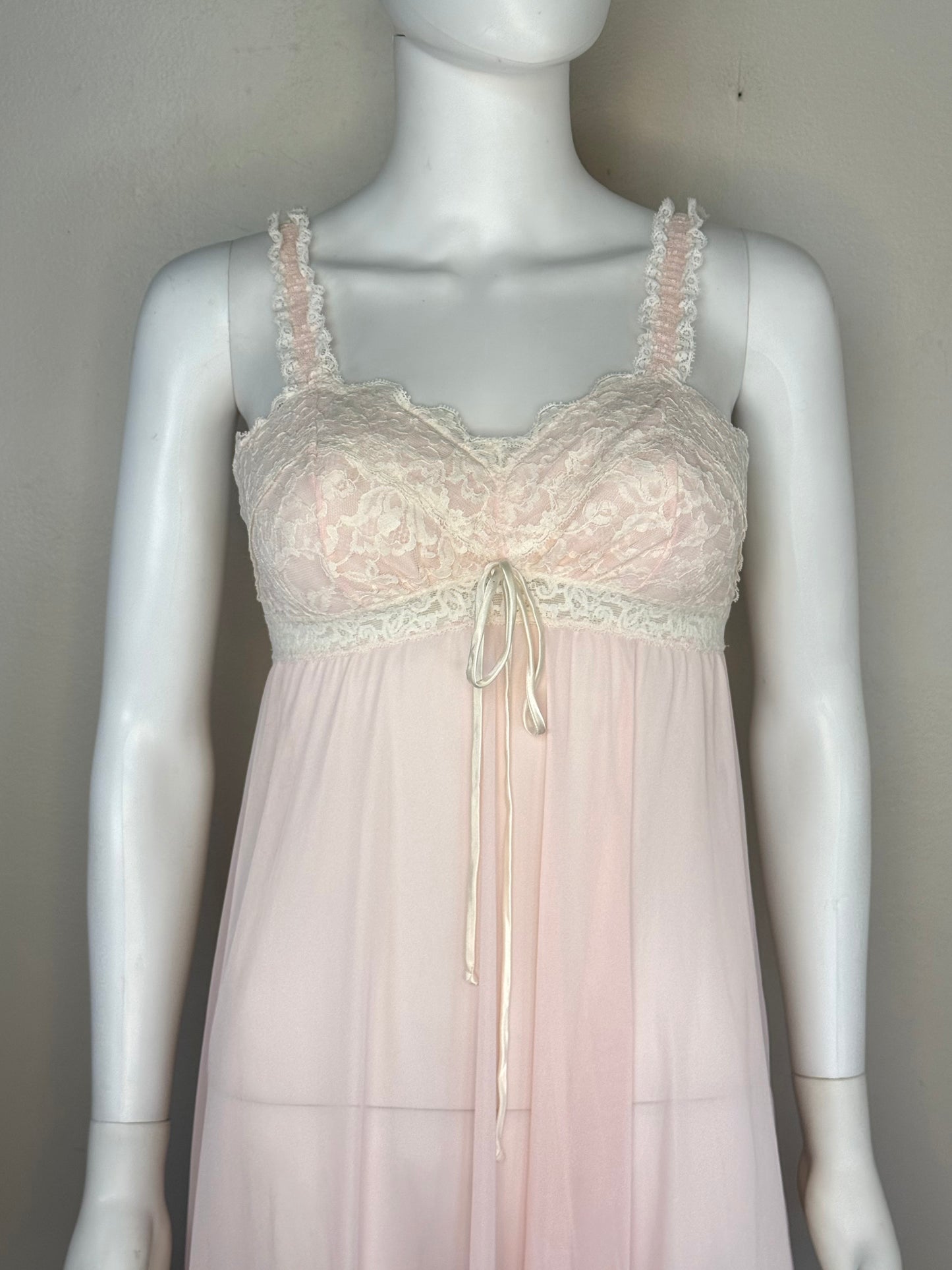 1960s/70s Olga Sleeping Pretty Nightgown, Pastel Pink, Size 34, Full Length