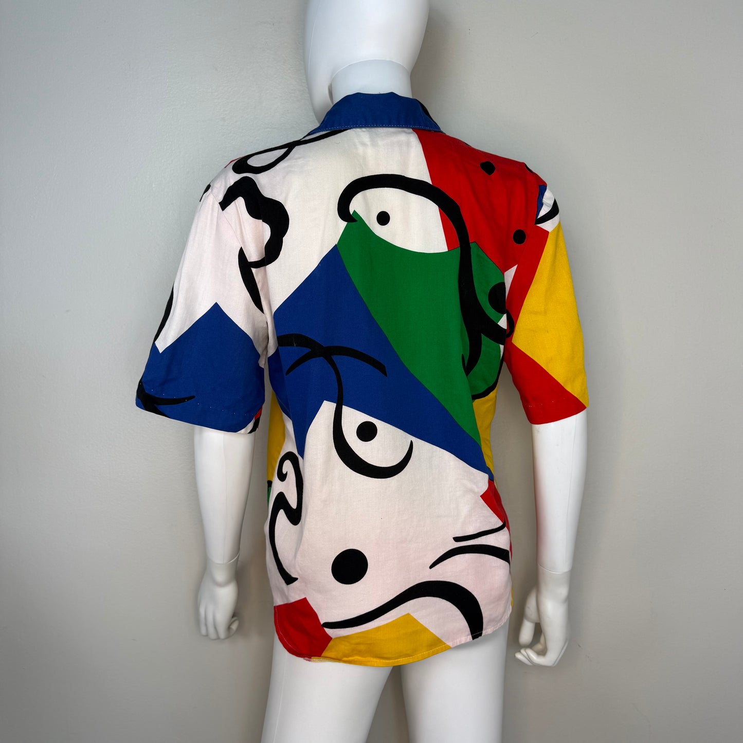 1980s Abstract Geometric Blouse, Saint Germain Paris Size Medium, Memphis Art Style