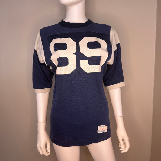 1970s Navy Blue Jersey, Champion Products Size Youth XL/Adult Small, No 89, Distressed