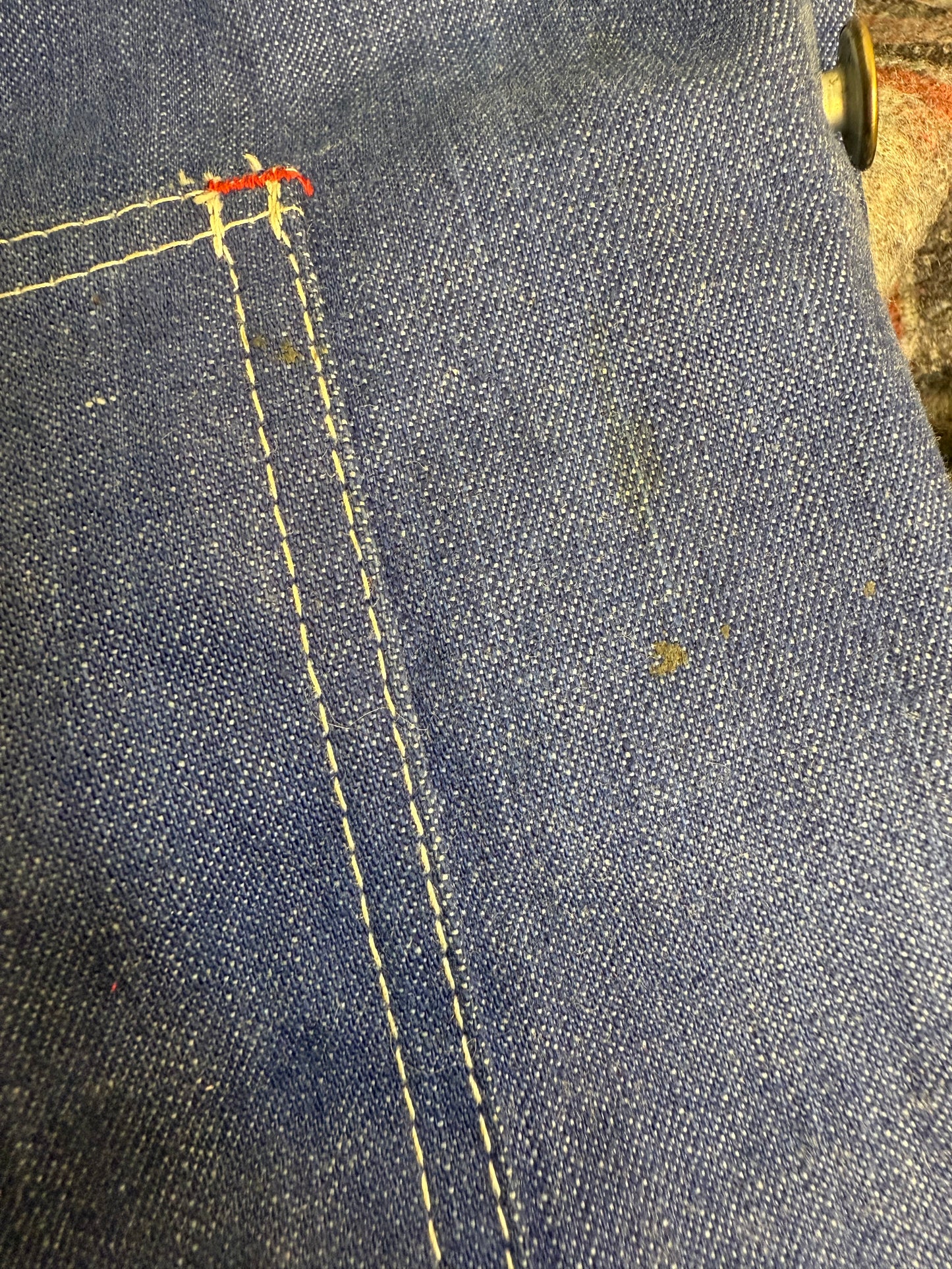 1970s Denim Chore Coat, Blanket Lined Jacket, Ely Size 44, Corduroy Collar