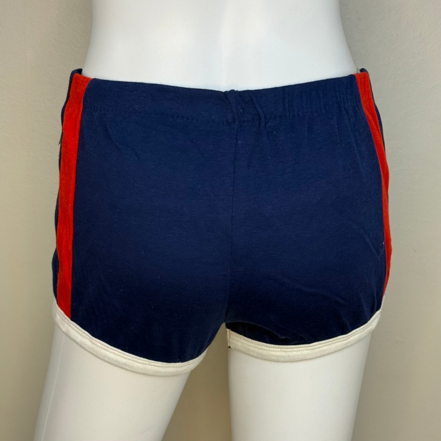 1970s/80s Blue Knit Top and Shorts Set with Red and White Stripes, Size XS-Small, Deadstock