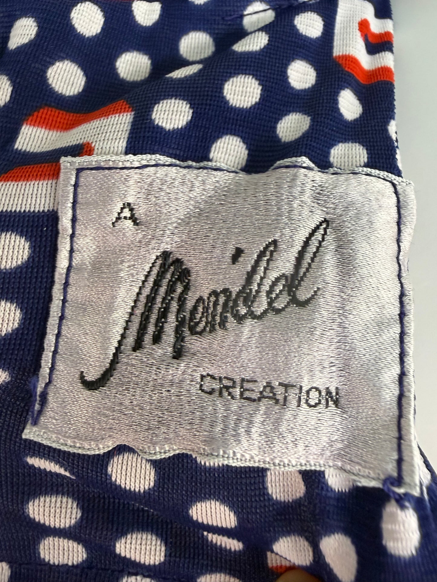 1960s/70s Polka Dot Dress with Pussy Bow Neck, A Mendel Creation Size XL