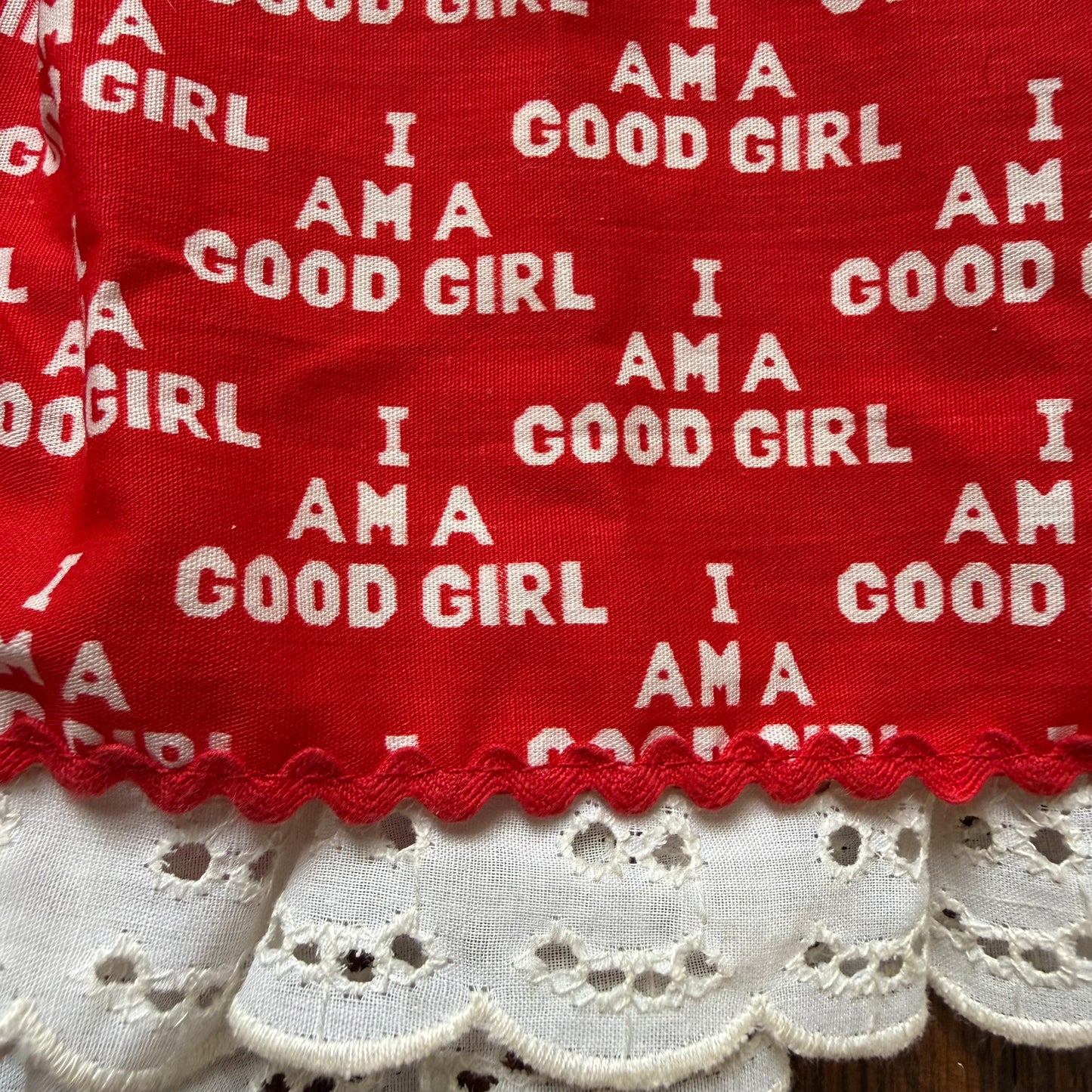 1970s Girls' I Am A Good Girl Dress, Fun Frills by Doris Brosk Size 7/8