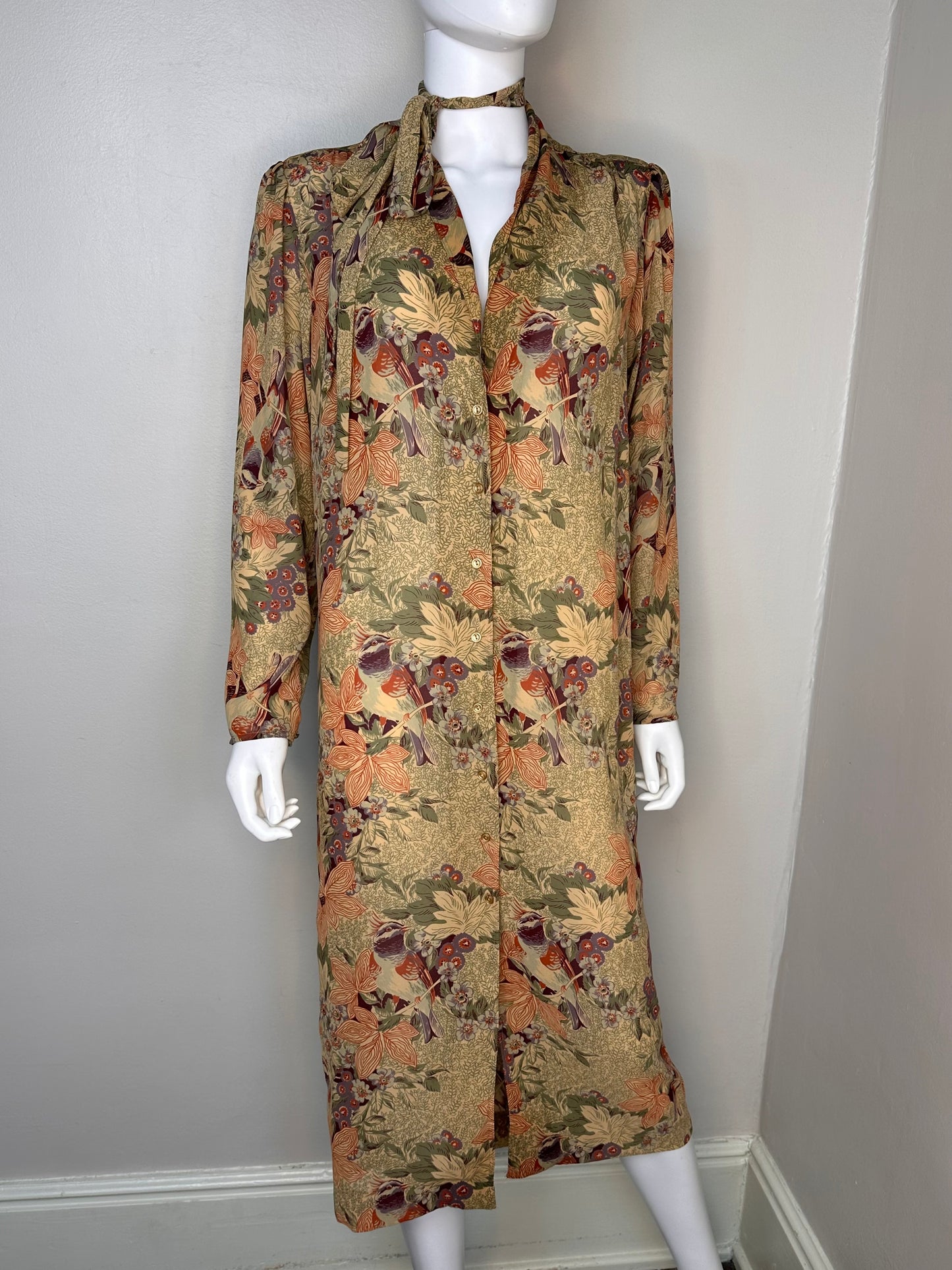 1970s Bird Print Shirt Dress, P.J. Walsh by Nicole Miller Size S/M