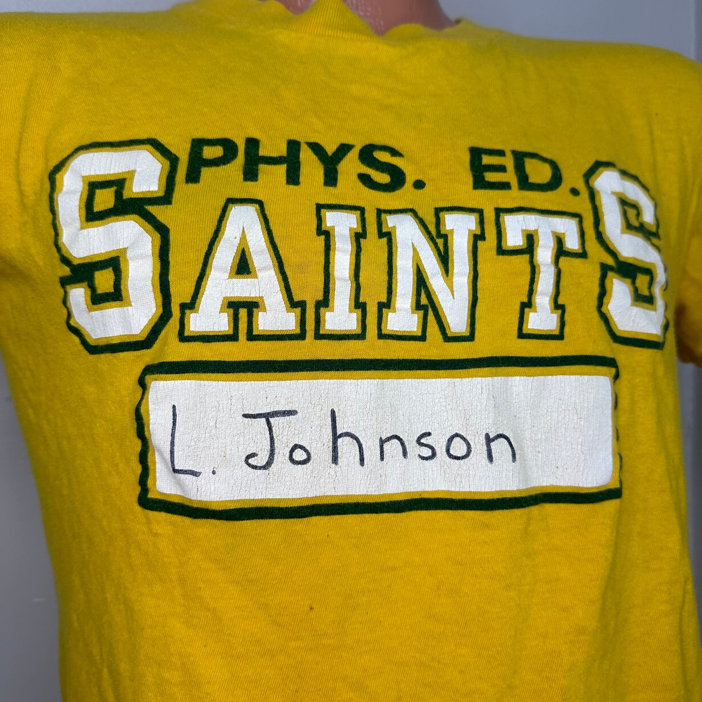 1980s Phys Ed Saints T-Shirt, Champion Size Medium, Briarcrest School PE Uniform