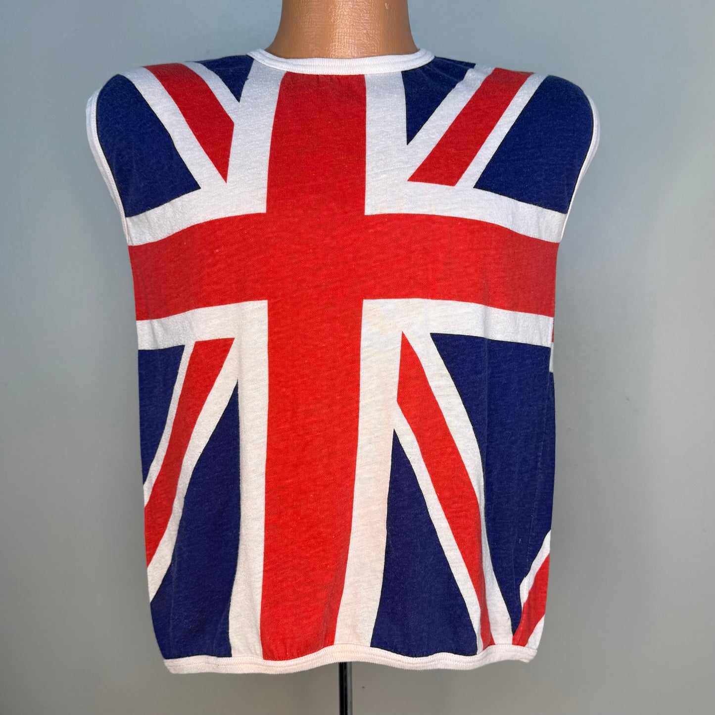 1980s Union Jack Sleeveless T-Shirt, UK Flag Muscle Tee, Size Medium