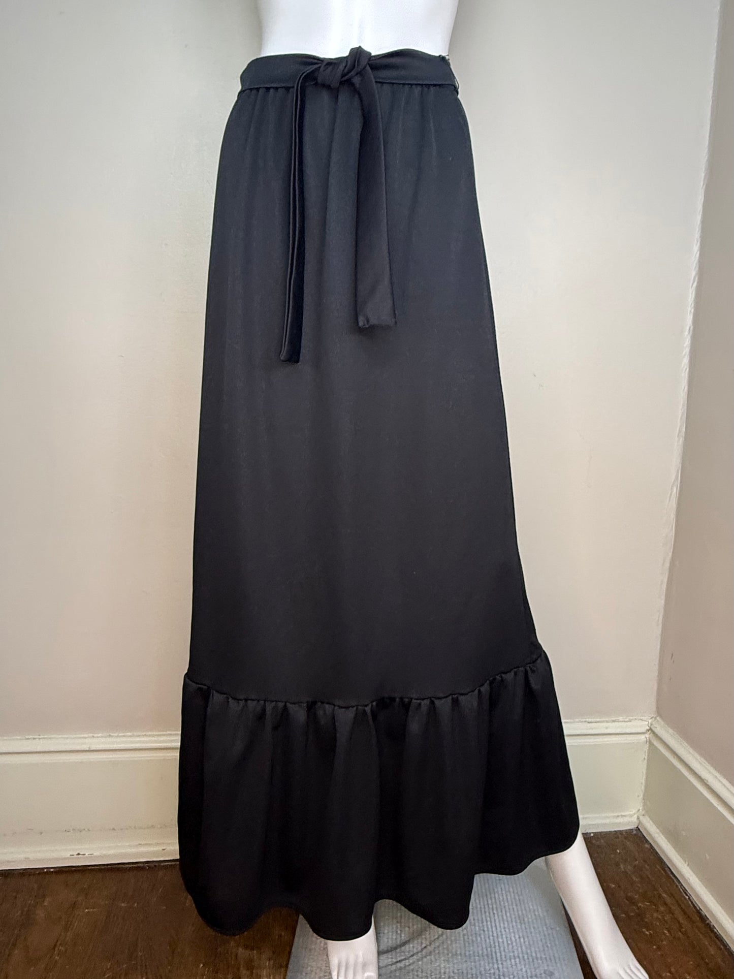 1970s Black Maxi Skirt, Berg-Ray Frocks Size X-Small-Medium, Prairie Style