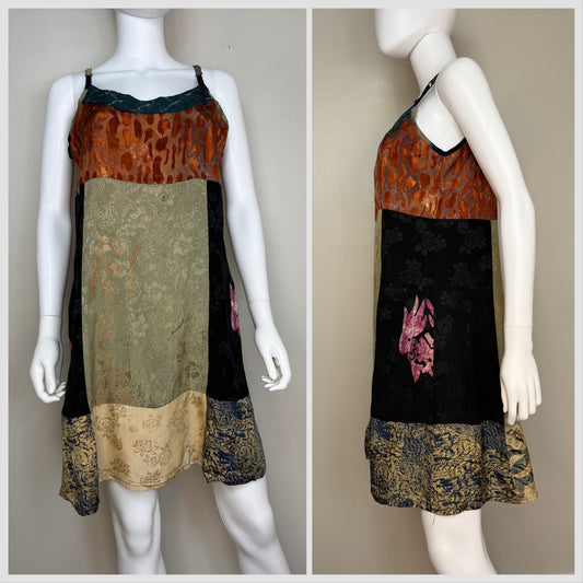 1990s Boho Patchwork Slip Dress, Size Medium/Large