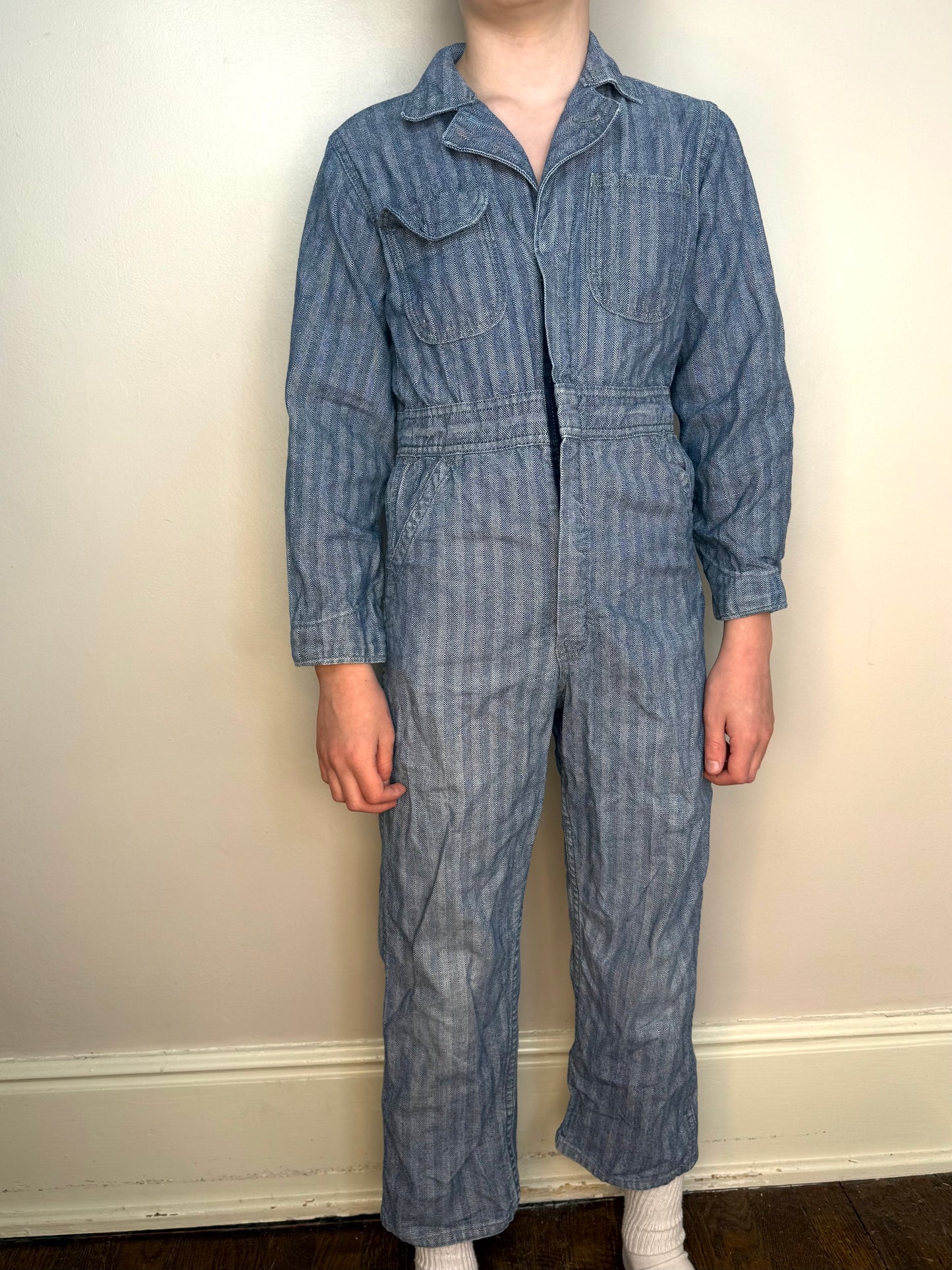 1950s/60s Kids’ Blue Herringbone Twill Coveralls, Big Ben Sanforized Size 8/10, Zip up