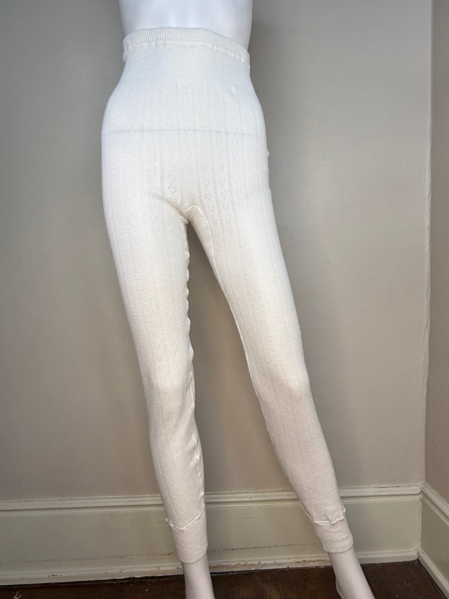 1980s White Pointelle Hearts Thermal Shirt and Pants Set, Duofold Thermax Size Medium, Long John Winter Underwear