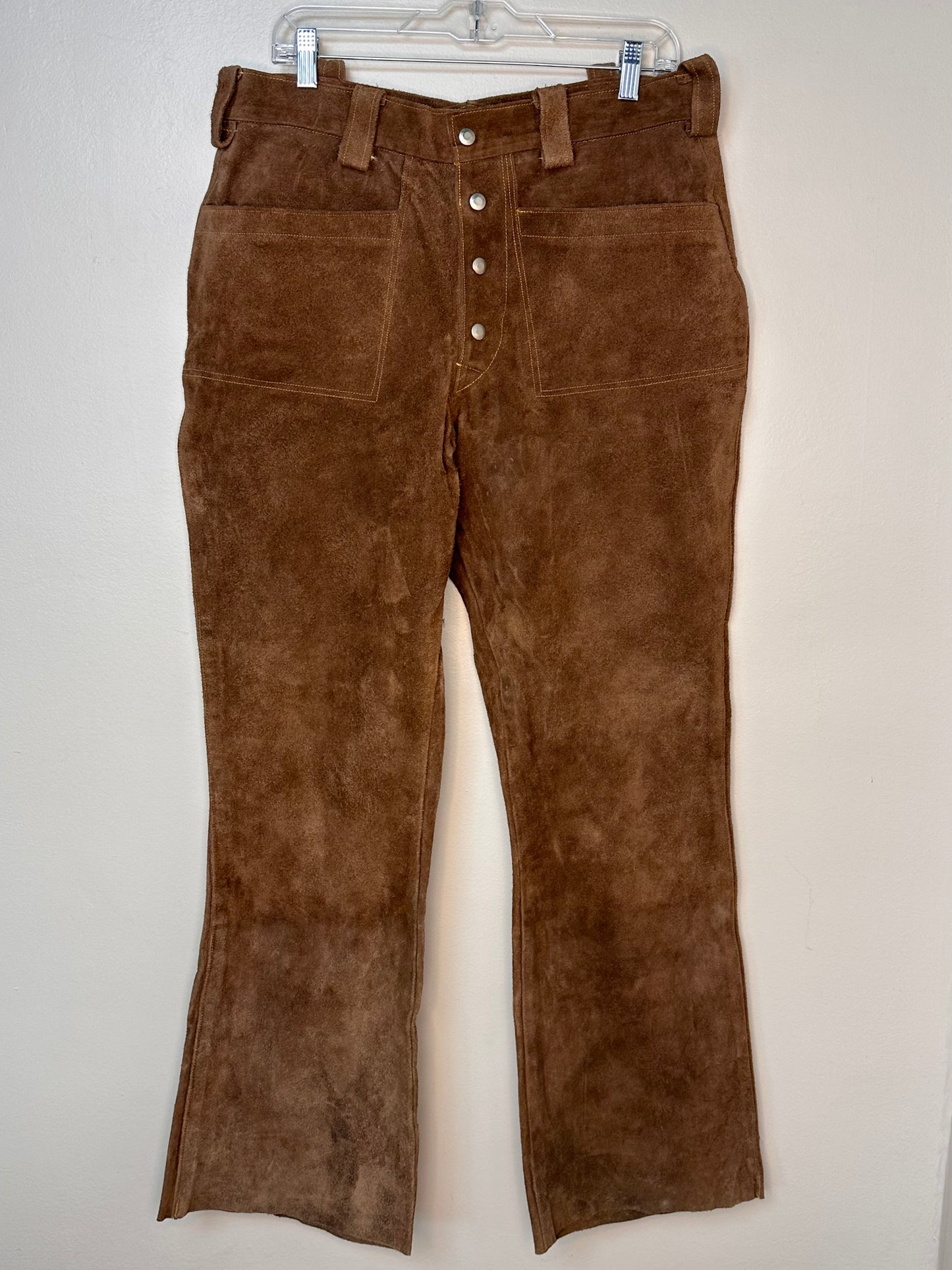 1960s/70s Brown Leather Pants, Snap Fly, 34"x32"