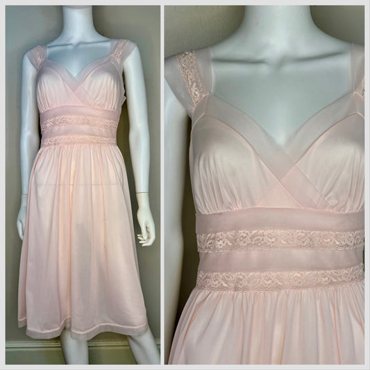 1950s Pastel Pink Nightgown, Gotham Red Stripe Size Small