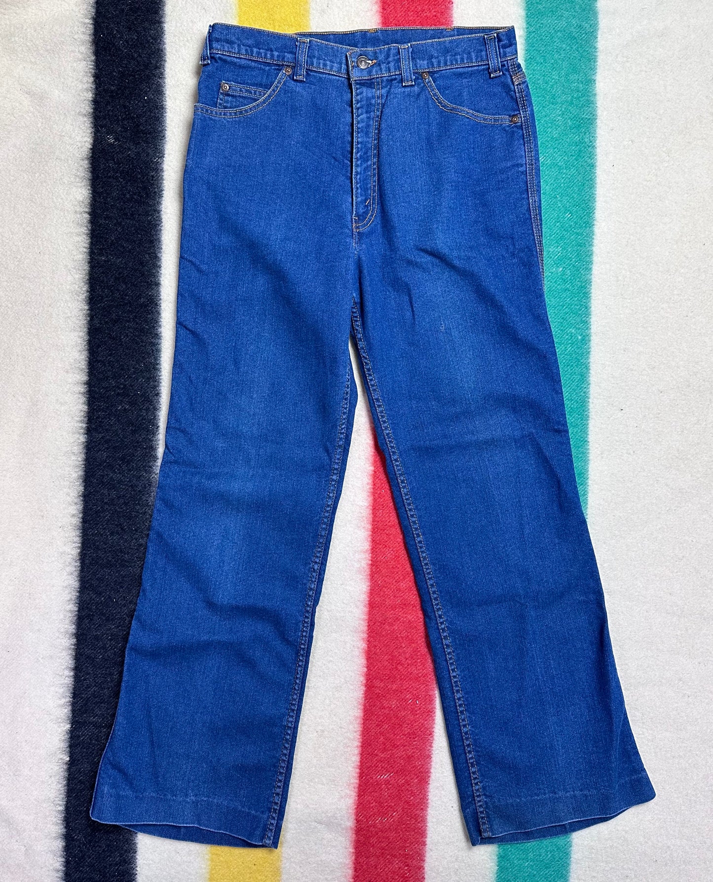 1980s Levi’s Movin On Blue Jeans, 31.5"x30.5", Blue Tab