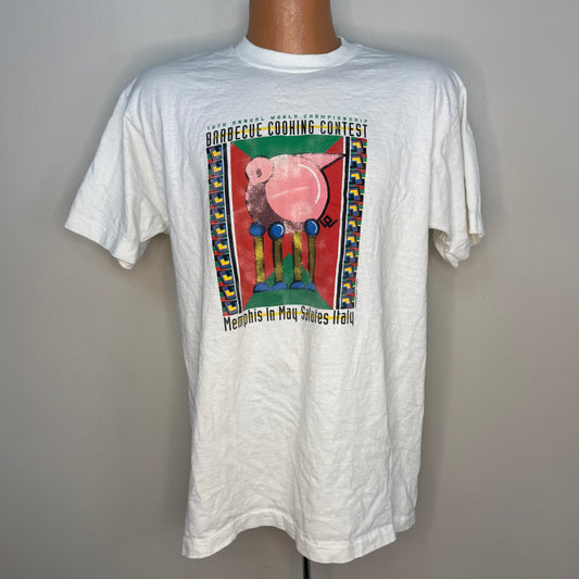 1990s Memphis in May Barbecue Cooking Contest T-Shirt, Salutes Italy, 15th Annual World Championship, Eddie Tucker, Fruit of the Loom Size Large