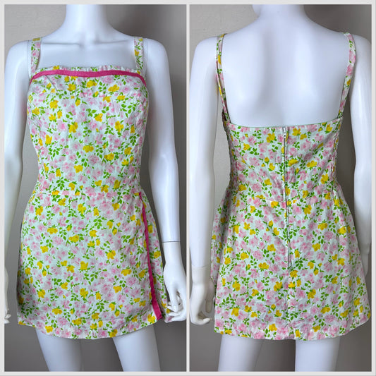 1960s Floral Skirted Romper, Gabar Swimsuit Playsuit Size M/L