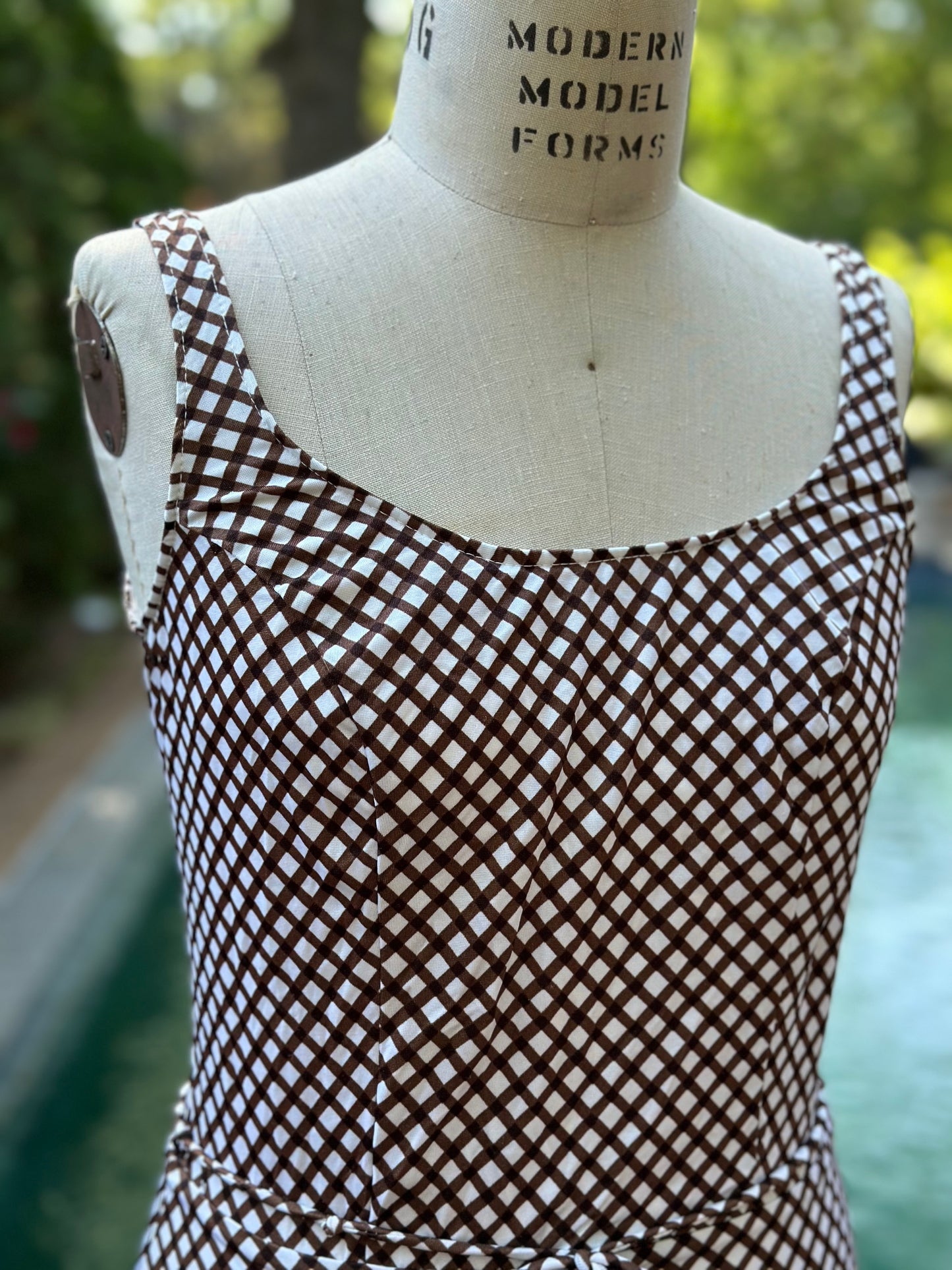 1970s Brown Plaid Women’s Swimsuit, Size XS-Small, One Piece, Romper