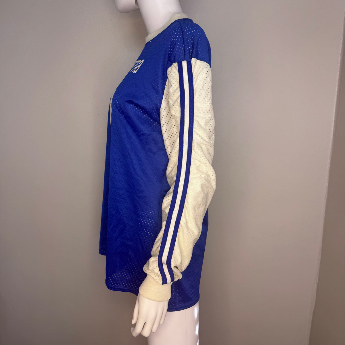 1970s Blue and White Mesh Motocross Husqvarna Jersey, Viking Size Large