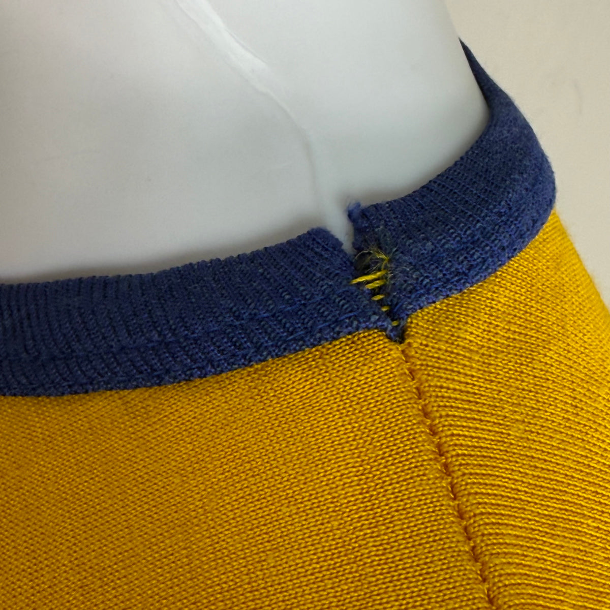 1960s/70s Kids’ Yellow and Blue Durene Jersey T-Shirt Youth Medium, No 43, Distressed