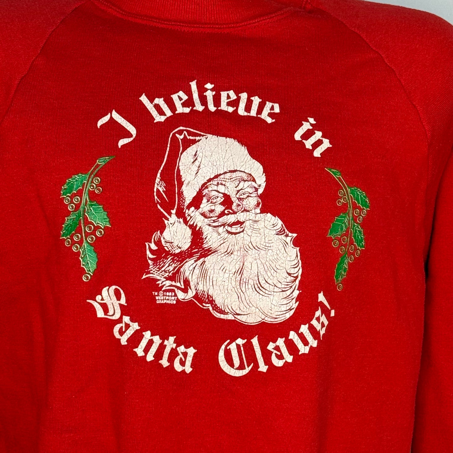 1980s Christmas Sweatshirt, I Believe in Santa Claus, Jerzees Size Large