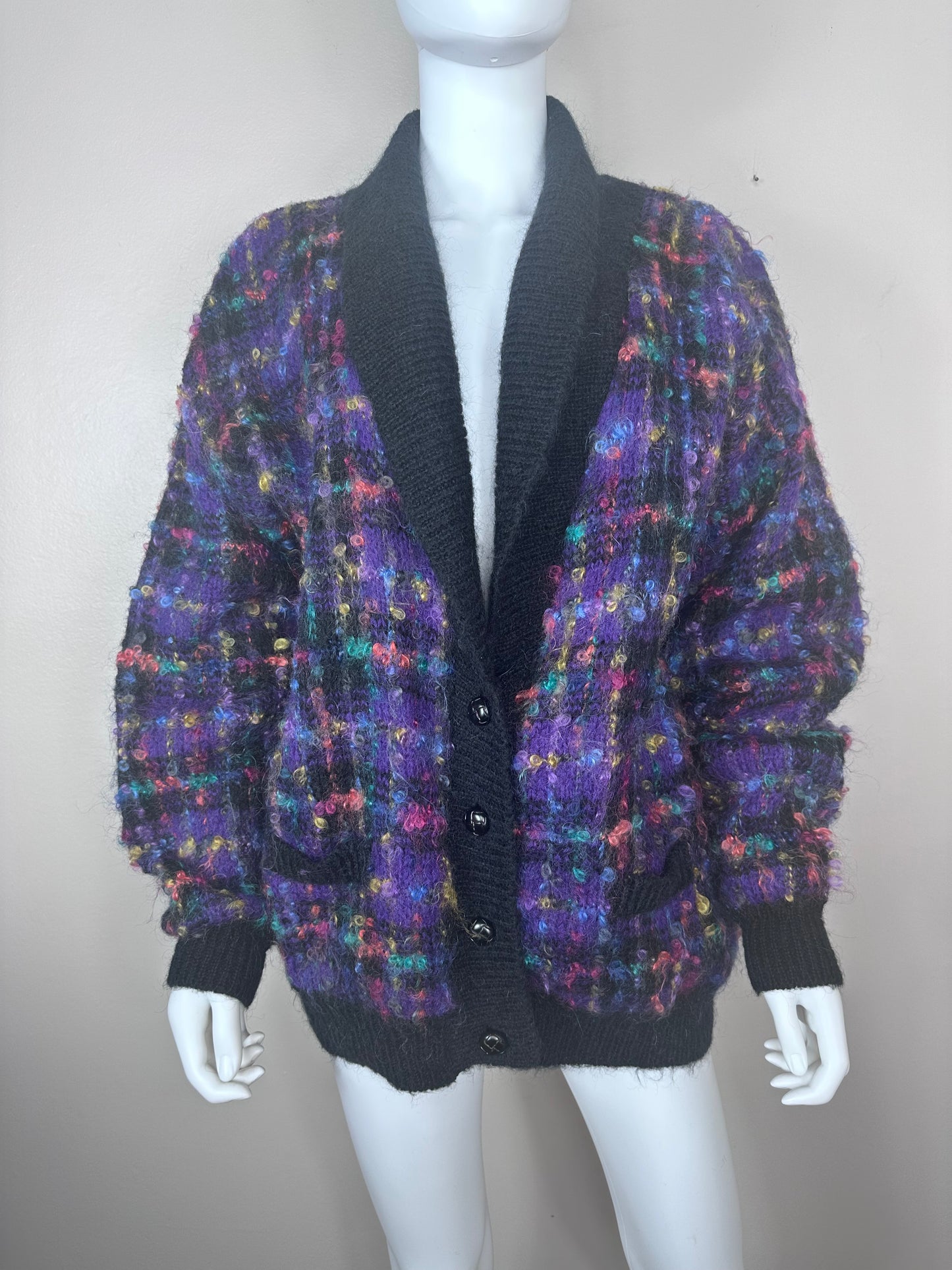 1990s Fuzzy Purple Boucle Cardigan Sweater, Westbound size XXL