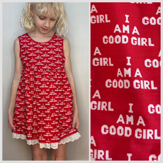1970s Girls' I Am A Good Girl Dress, Fun Frills by Doris Brosk Size 7/8
