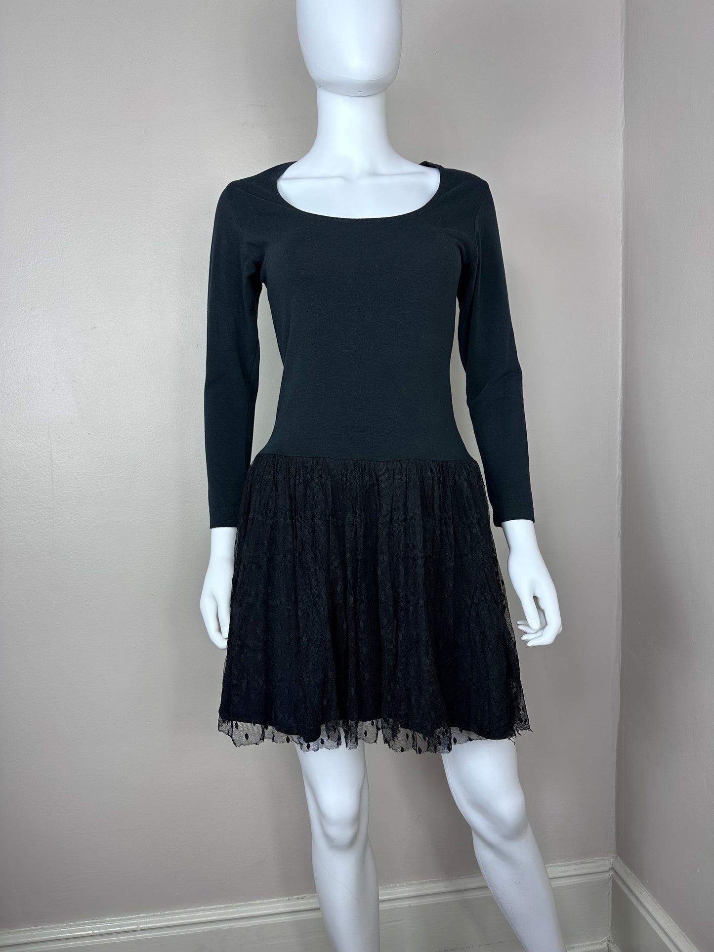 1980s/90s Black Knit Dress with Tulle Skirt, Carol Horn Size XS