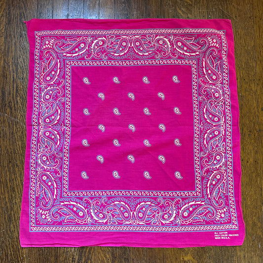 1960s/70s Pink Paisley Bandana, RN 13960, 20" x 21.75", Selvage Edge
