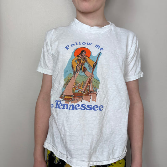 1970s Follow Me To Tennessee T-Shirt, Kids Size 10/Adult Size XS, Davy Crockett
