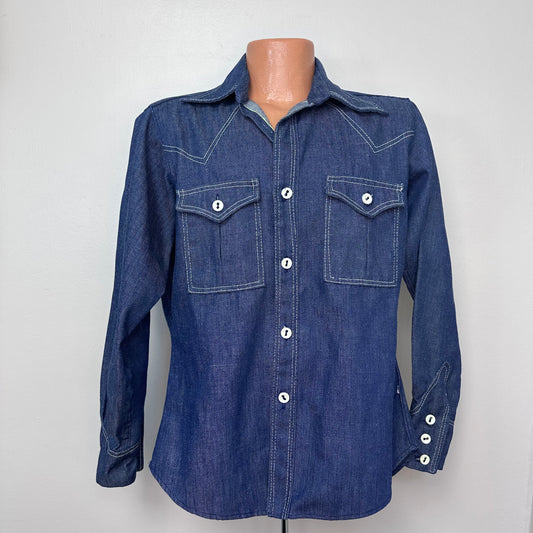 1970s Denim Shirt Jacket, Western Style Size Large
