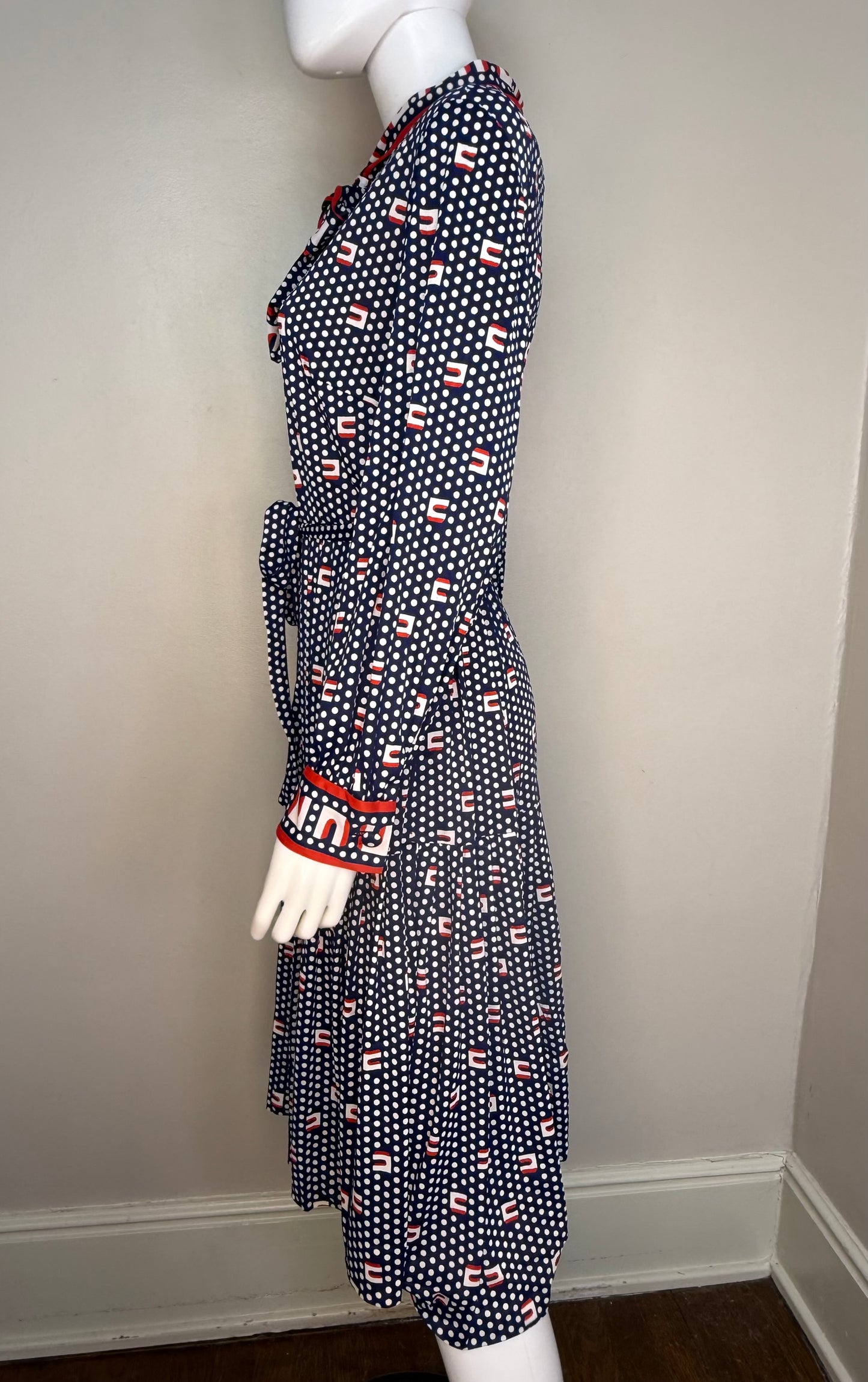 1960s/70s Polka Dot Dress with Pussy Bow Neck, A Mendel Creation Size XL