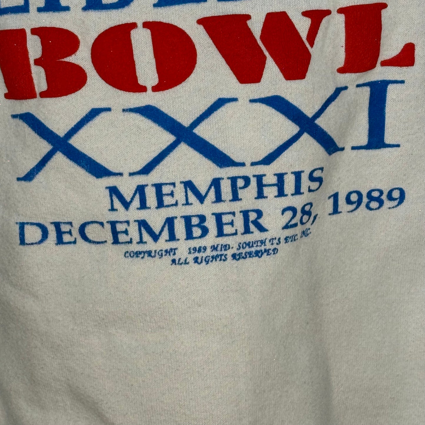 1989 Liberty Bowl XXXI Ole Miss Rebels Sweatshirt, Size Medium, 1980s, Chucky 38, Colonel Reb
