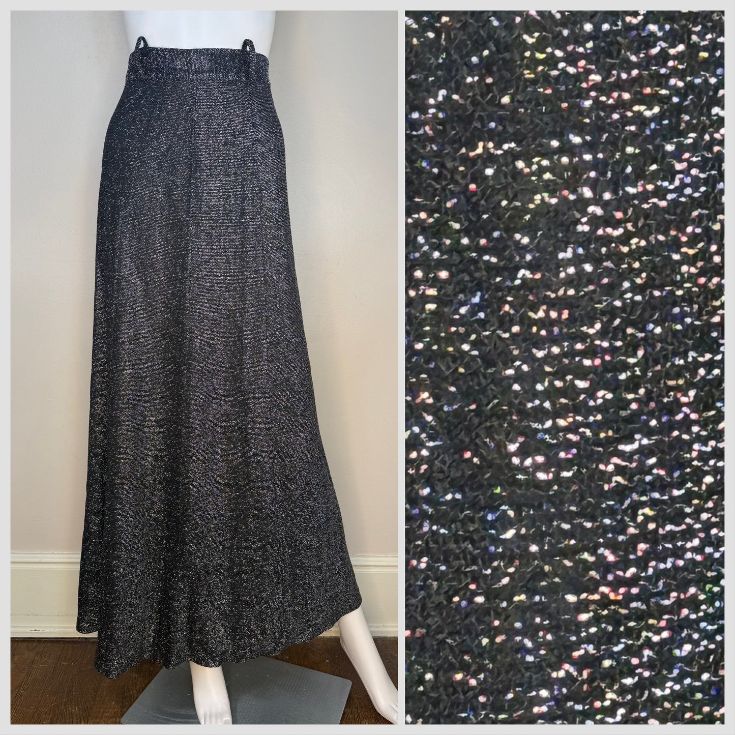 1960s/70s Black and Silver Lurex Maxi Skirt, Size XS