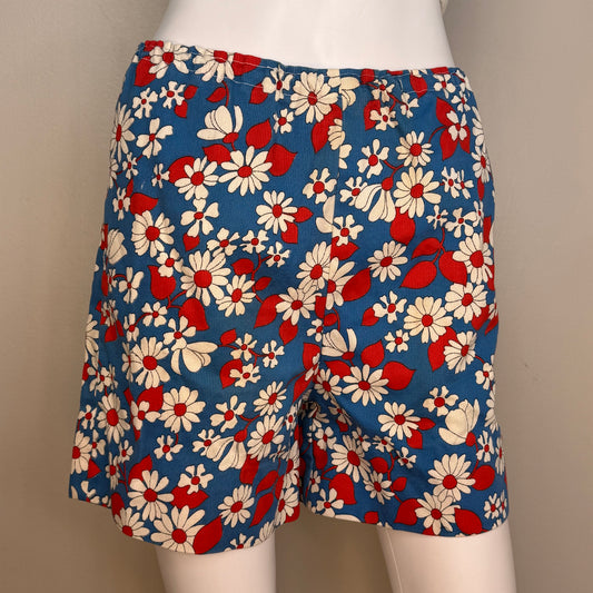 1960s/70s Floral Shorts, Handmade Size XS, Elastic Waist