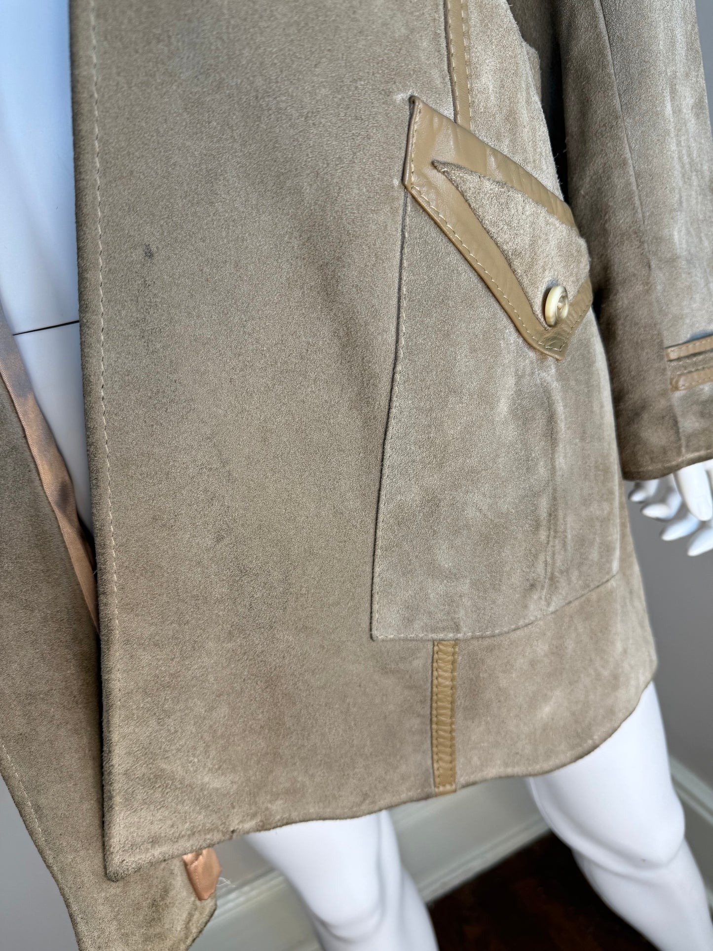 1970s Leather Coat with Lamb Fur Collar, Size Small, Penny Lane