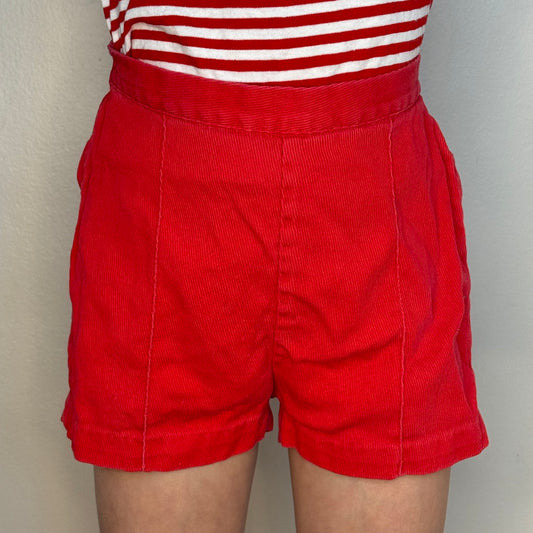 1950s Kids Red Gabardine Shorts, White Stag Size 6/7, High Waisted Back Zip