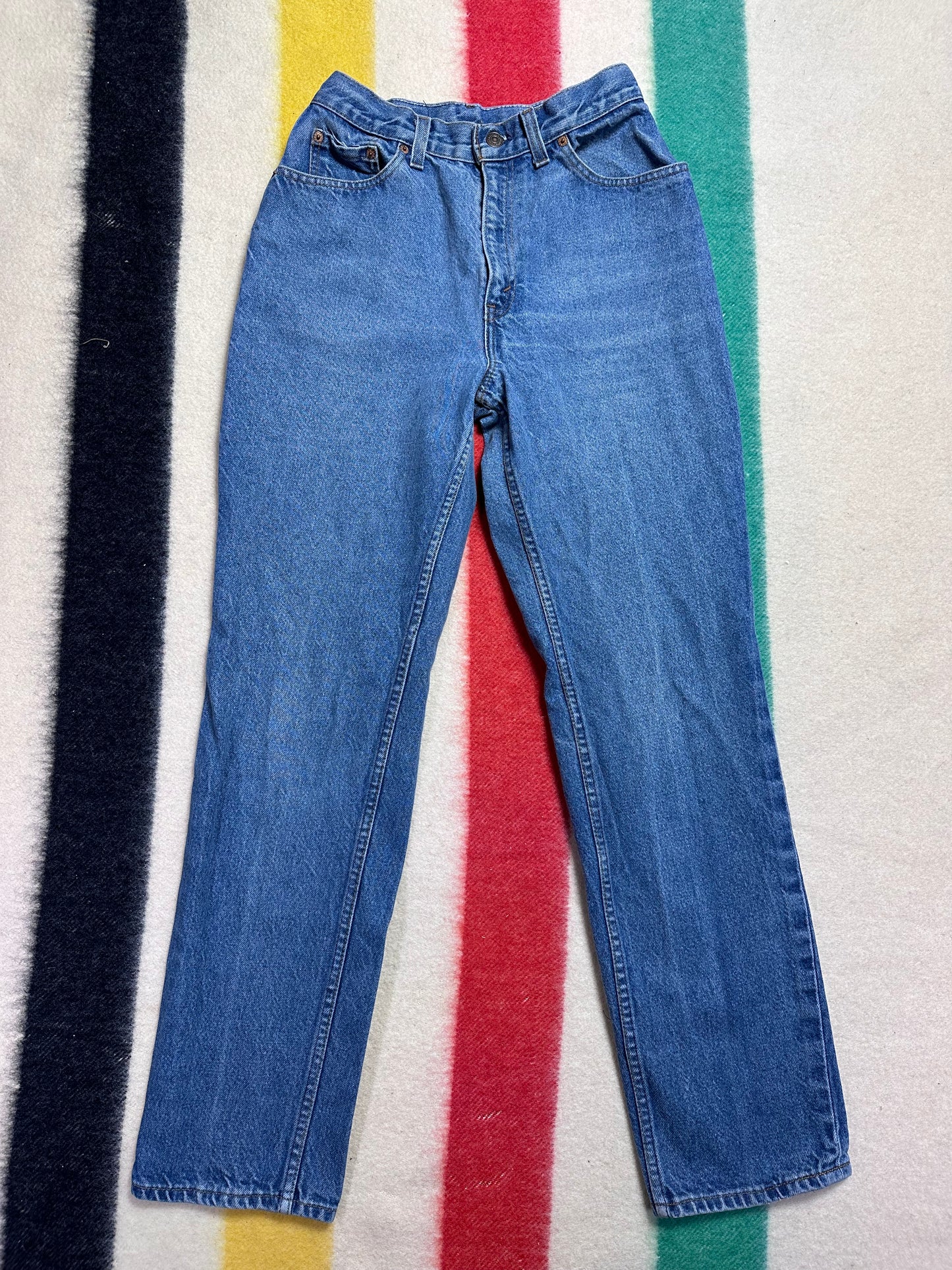 1980s Women’s Levi’s 505 Blue Jeans, Size XS, 25"x30.25", 18505-0214