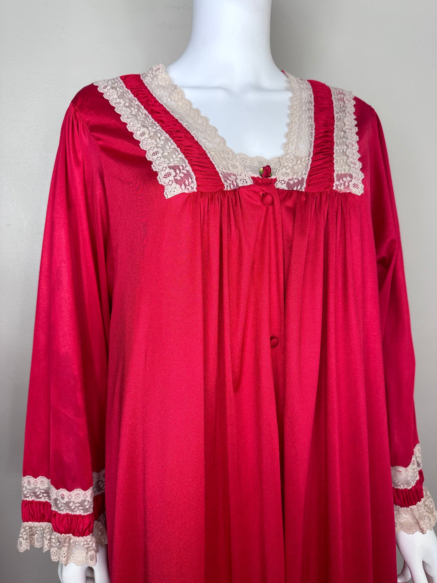 1960s/70s Plus Size Red Peignoir Set, Slenderstyle, Nightgown and Robe Set Size 3X