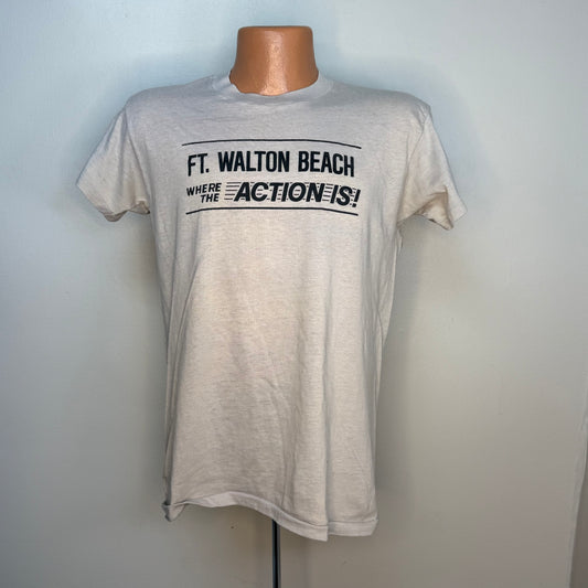 1980s Ft Walton Beach Where the Action Is T-Shirt, Devknit Size Medium