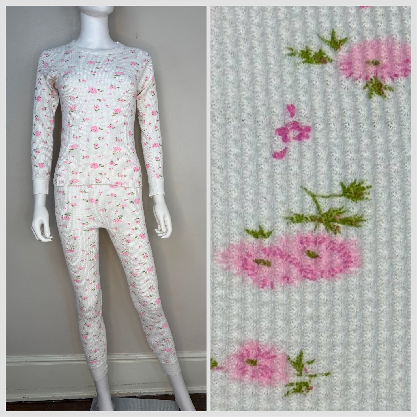 1970s/80s Floral Thermal Shirt and Pants Set, Sears Size S/M, Long John Winter Underwear
