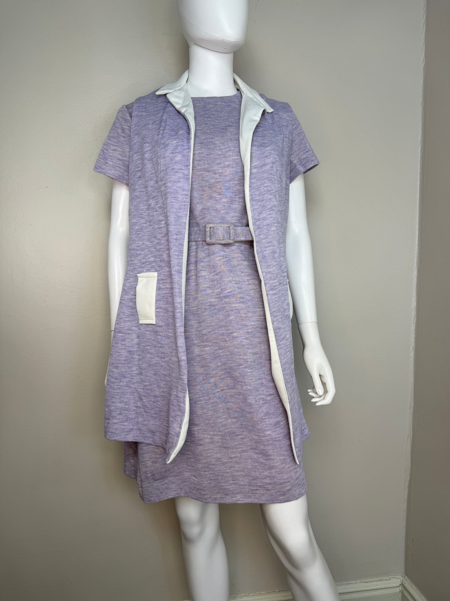 1960s/70s Lavender Dress and Vest Set, Size Large