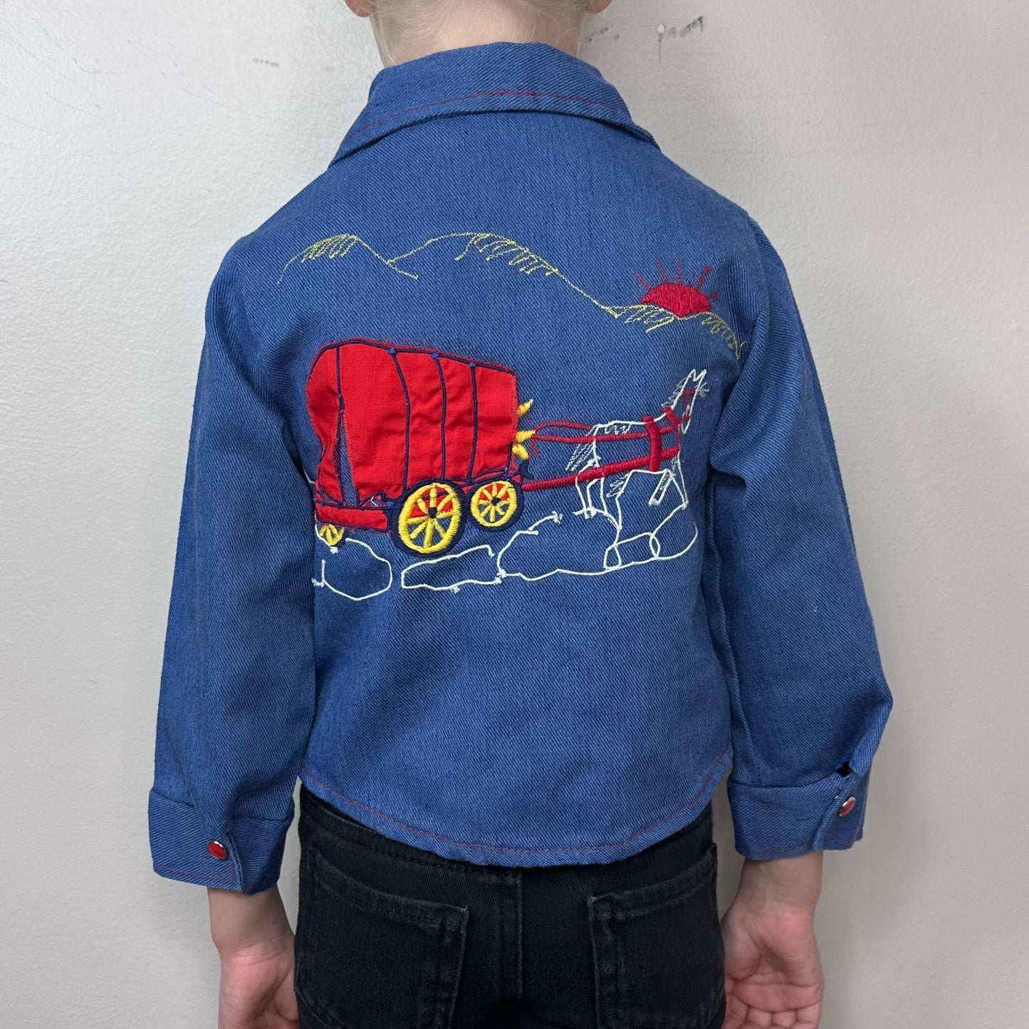 1970s Kids’ Denim Jacket with Prairie Appliqué and Embroidery, Size 3T