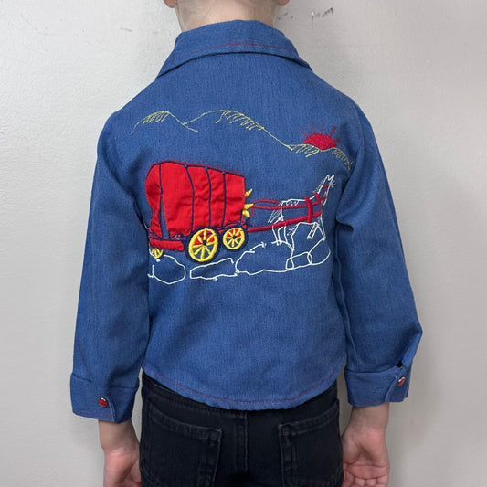 1970s Kids’ Denim Jacket with Prairie Appliqué and Embroidery, Size 3T