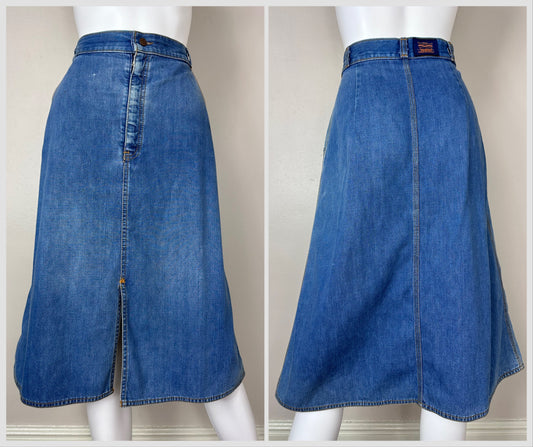 1970s Denim Skirt, Levi’s Size S/M, Midi Length A-Line