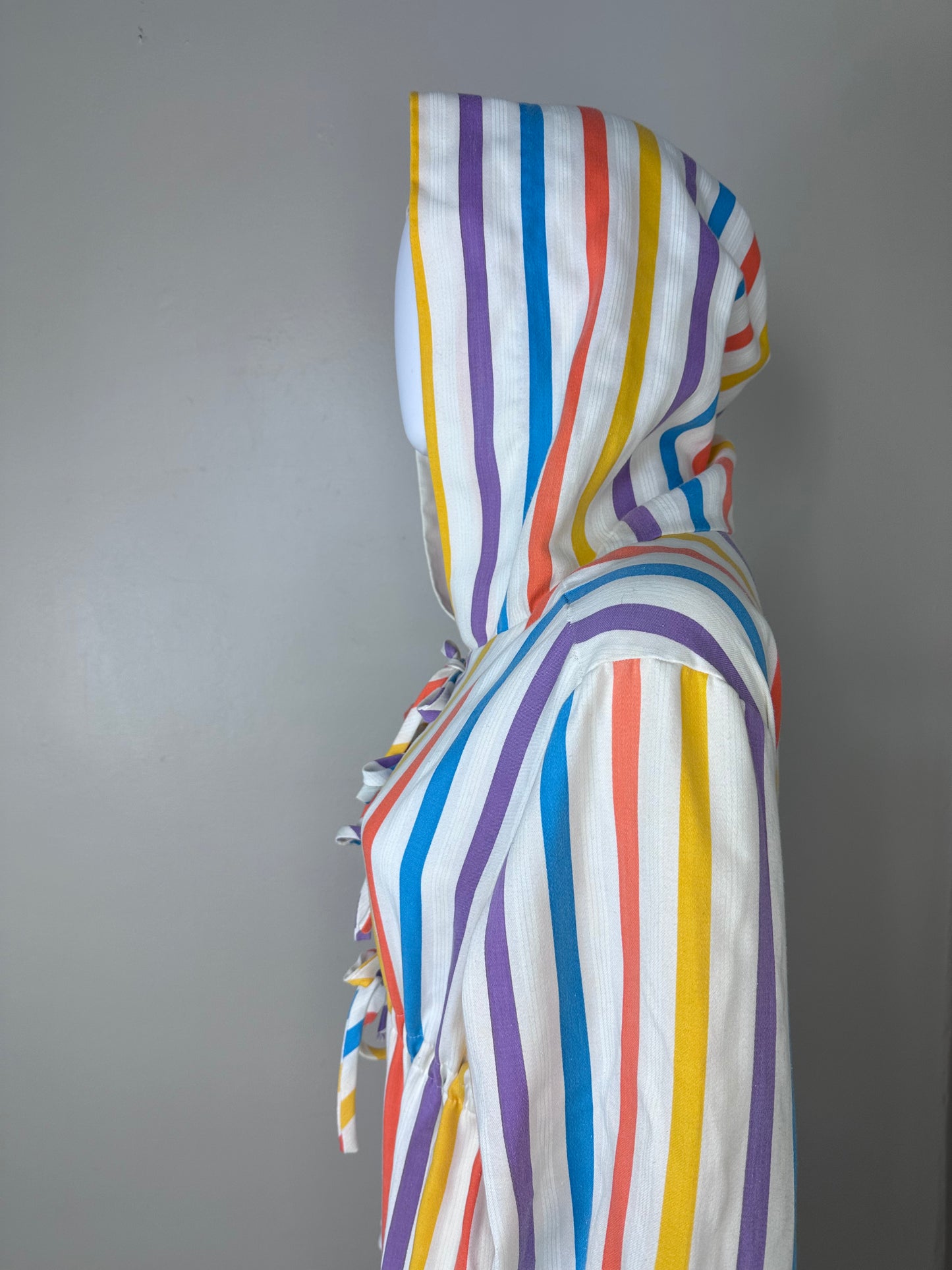 1970s/1980s Rainbow Stripe Cotton Robe with Hood, Sundaze Size Small-Medium