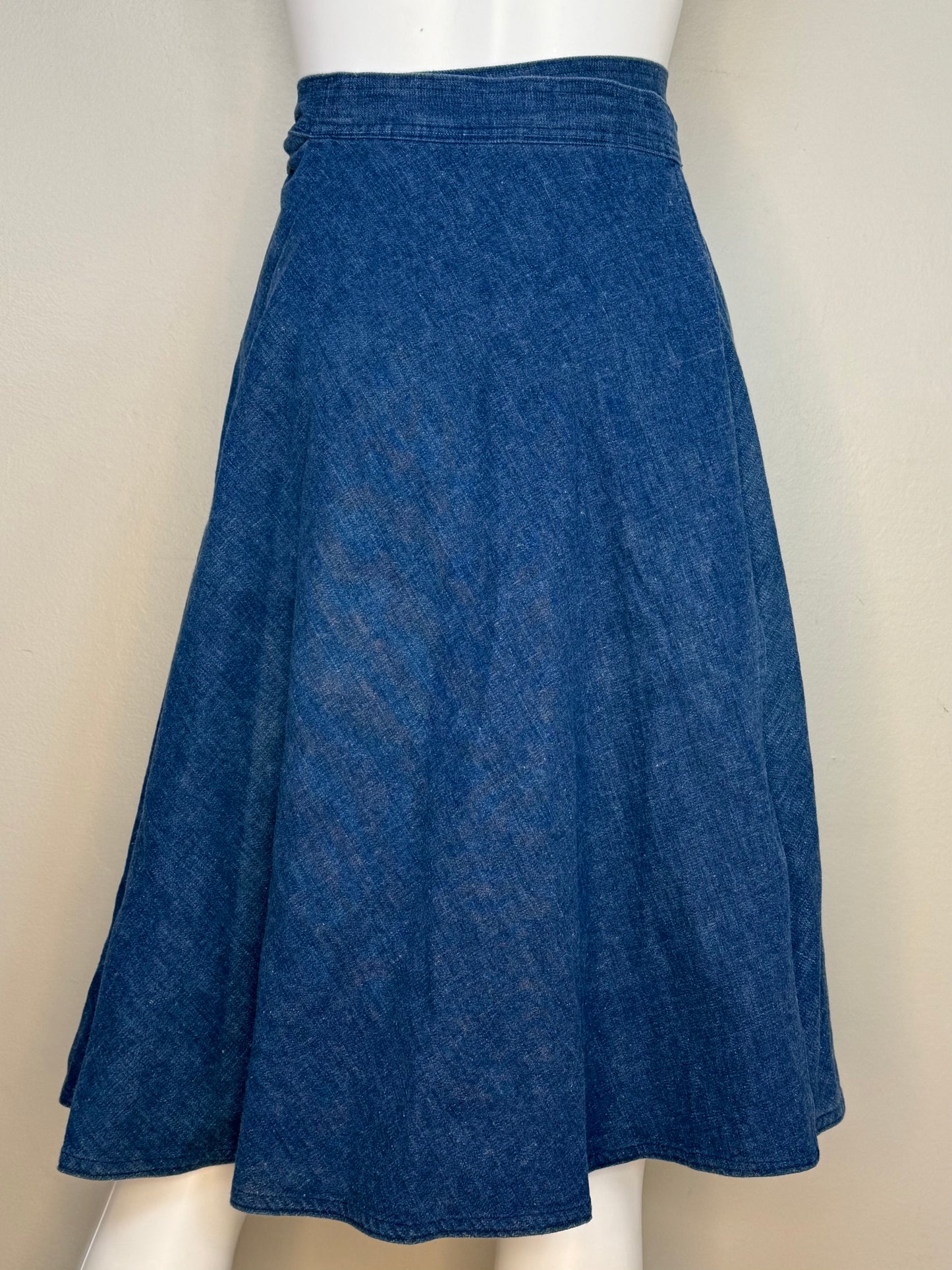 1970s Denim Wrap Midi Skirt, Handmade Size XS-Small