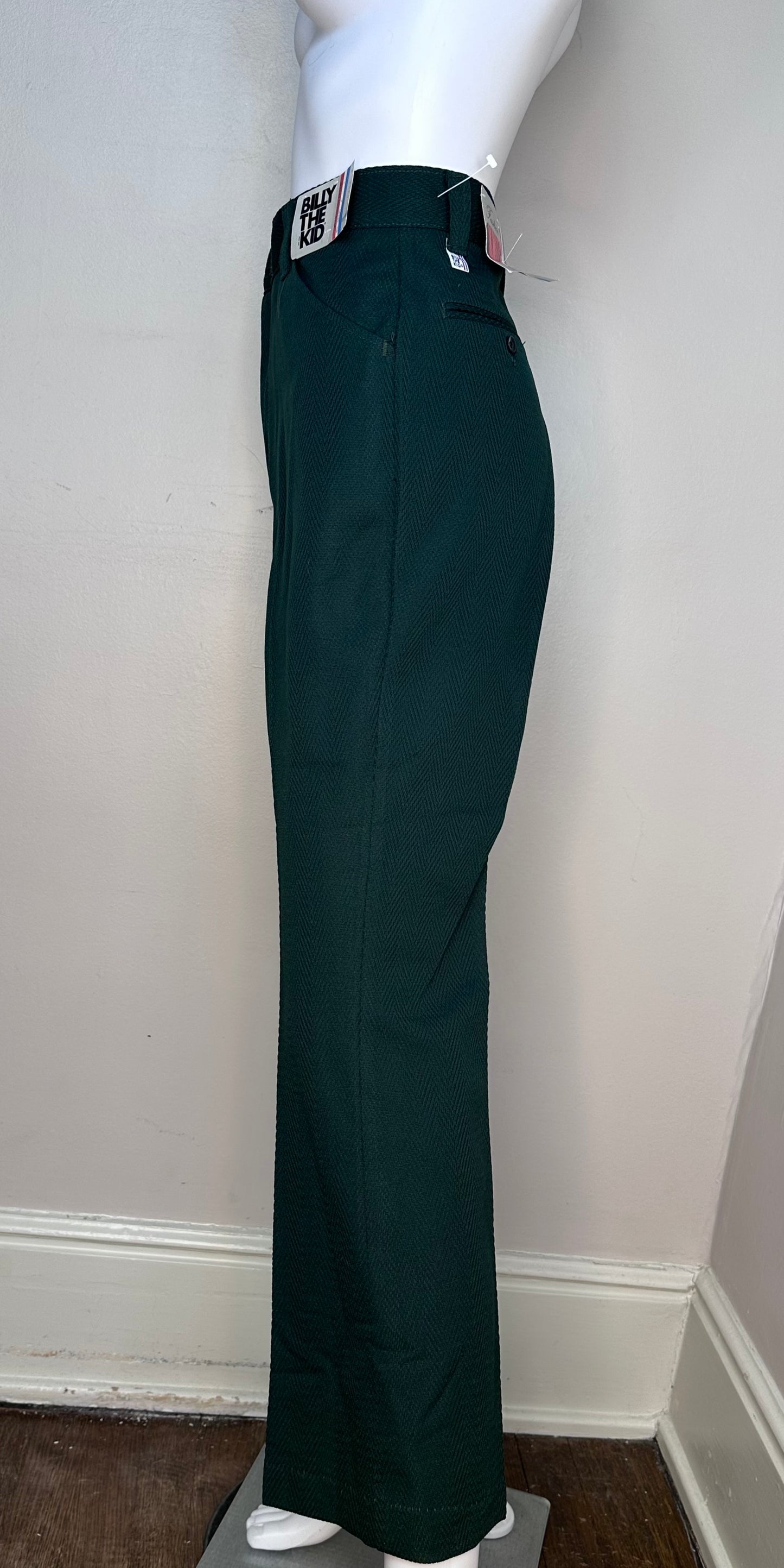 1970 Green Polyester Pants, Billy the Kid, 32x29, Fashion Knits, Deadstock with Tags