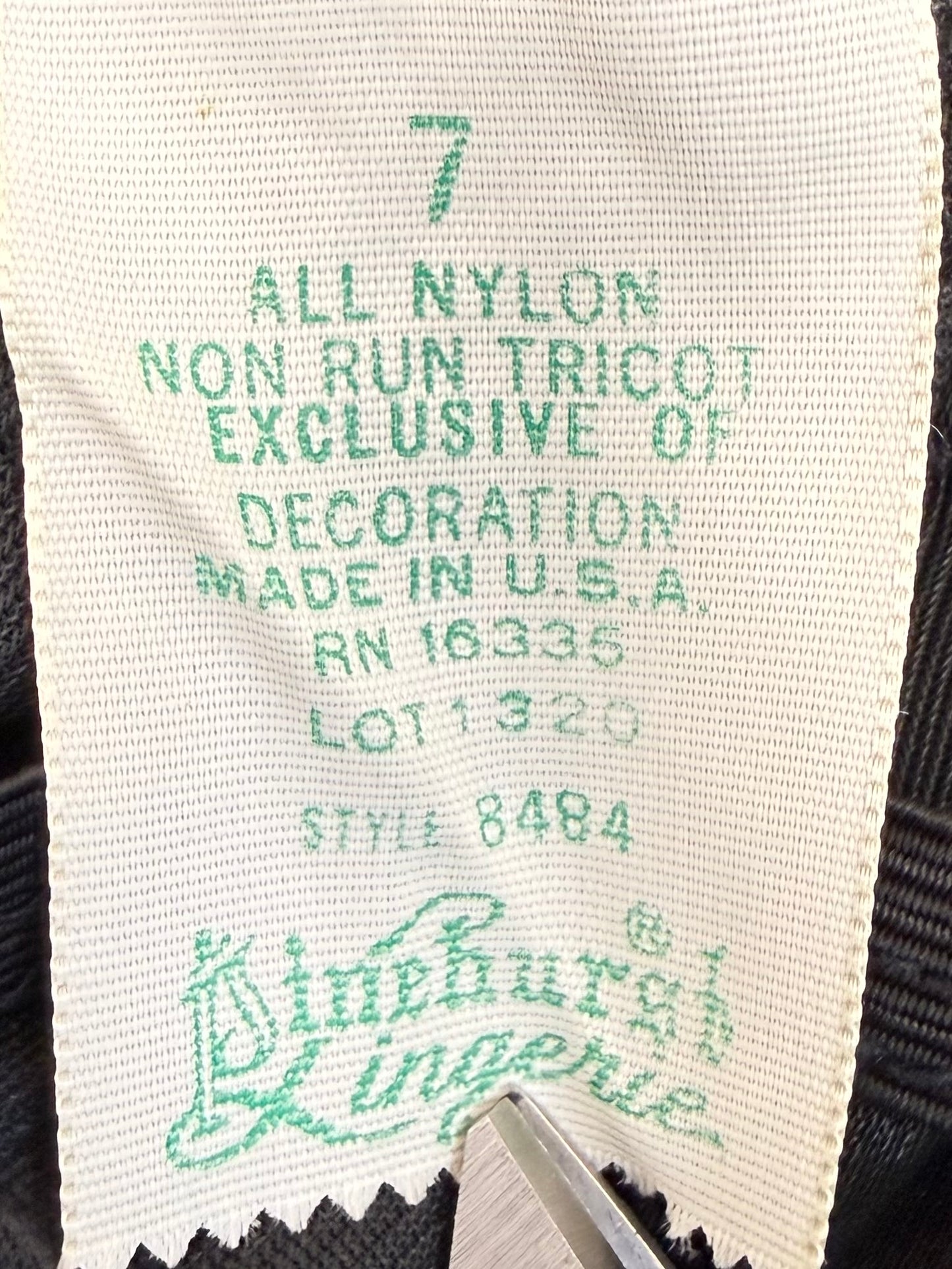 1950s Black Nylon High Waisted Panties, Pinehurst Lingerie Size 7, New Deadstock with Tag